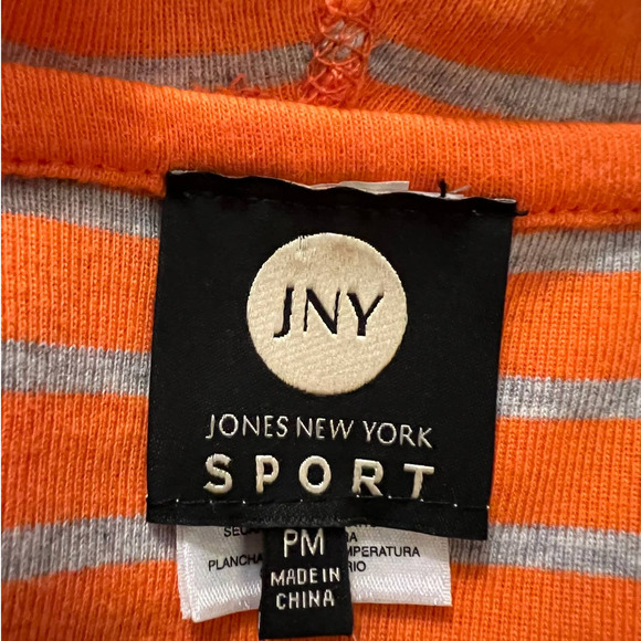 New Jones New York Sport Hoodie in Orange and Gray Stripes Size Medium Petite - Picture 4 of 6